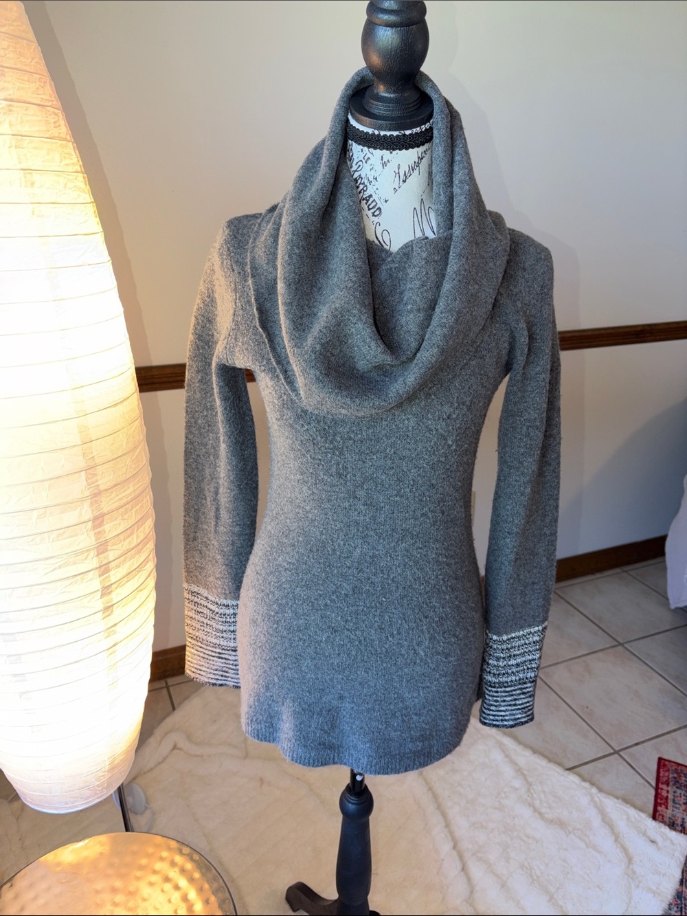Soft Gray Cowl Neck Long-Sleeve Sweater